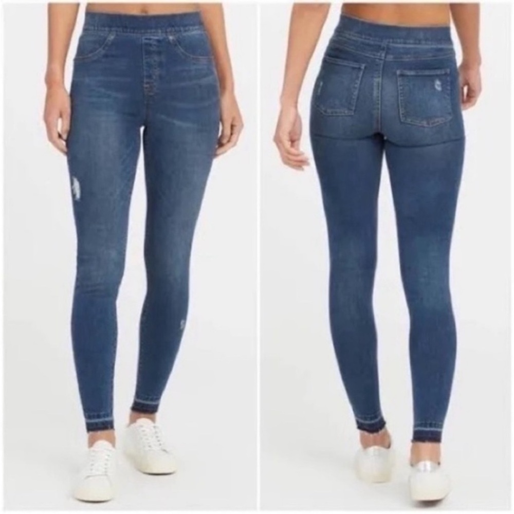 Spanx Distressed Denim High Rise Skinny Jean Leggings Medium Wash